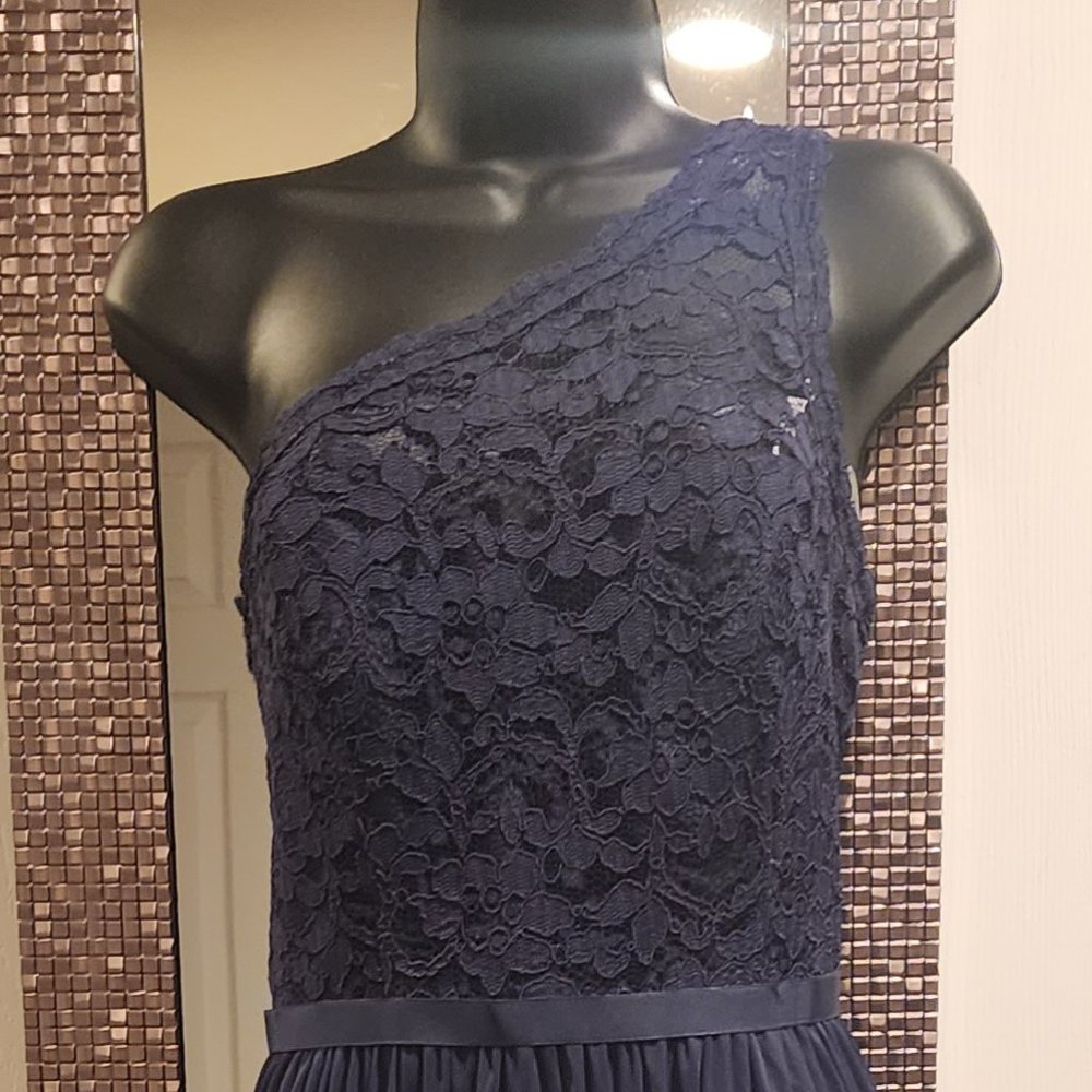 Davids Bridal one shoulder Navy Lace, Size 10